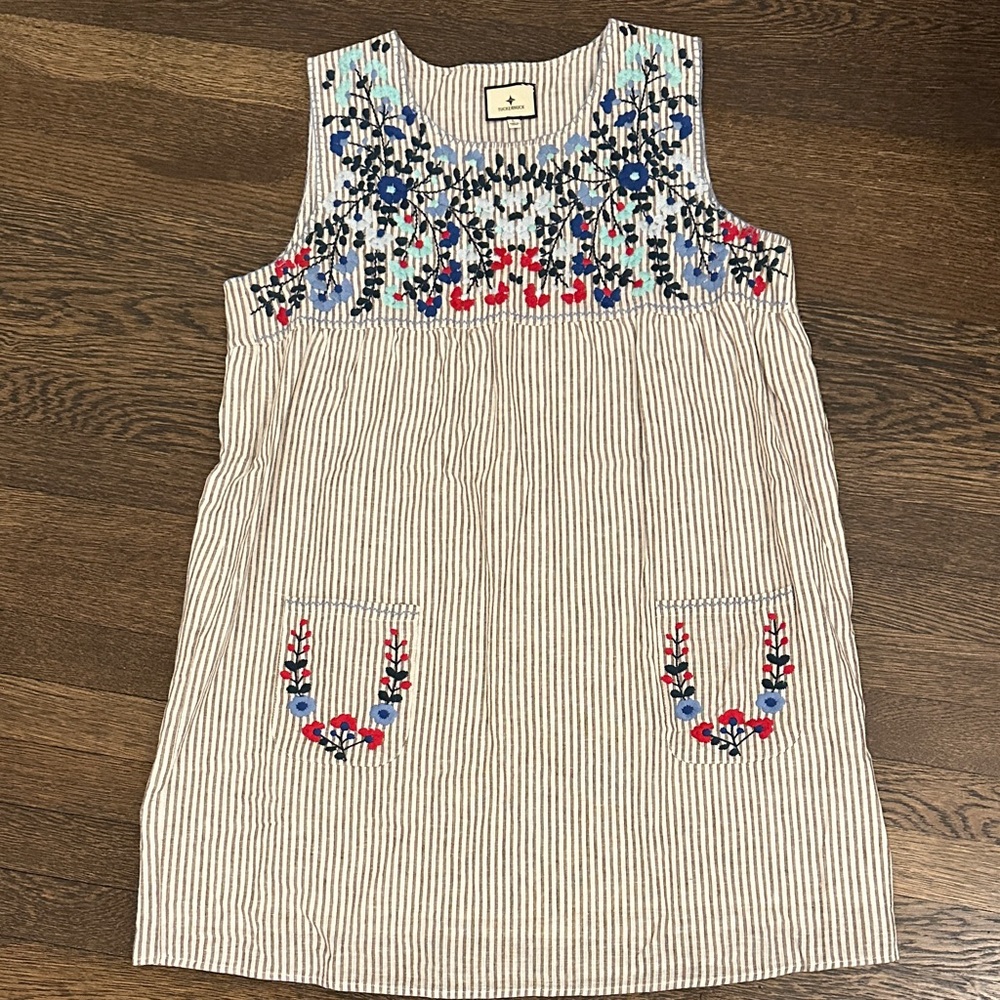 Women’s Striped Embroidered Sleeveless Dress - Blue/White